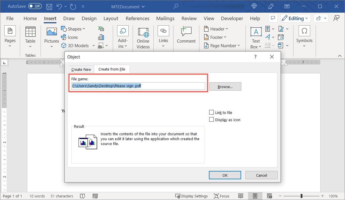 File name for the PDF