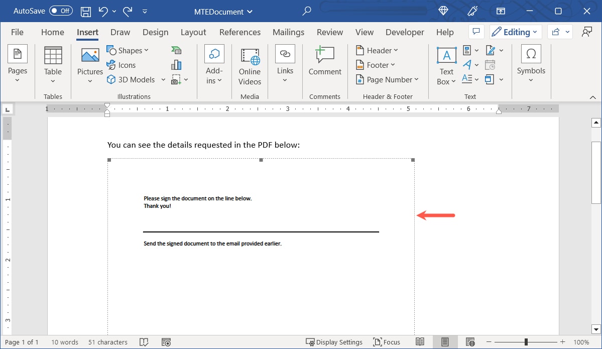 Embedded PDF in Word