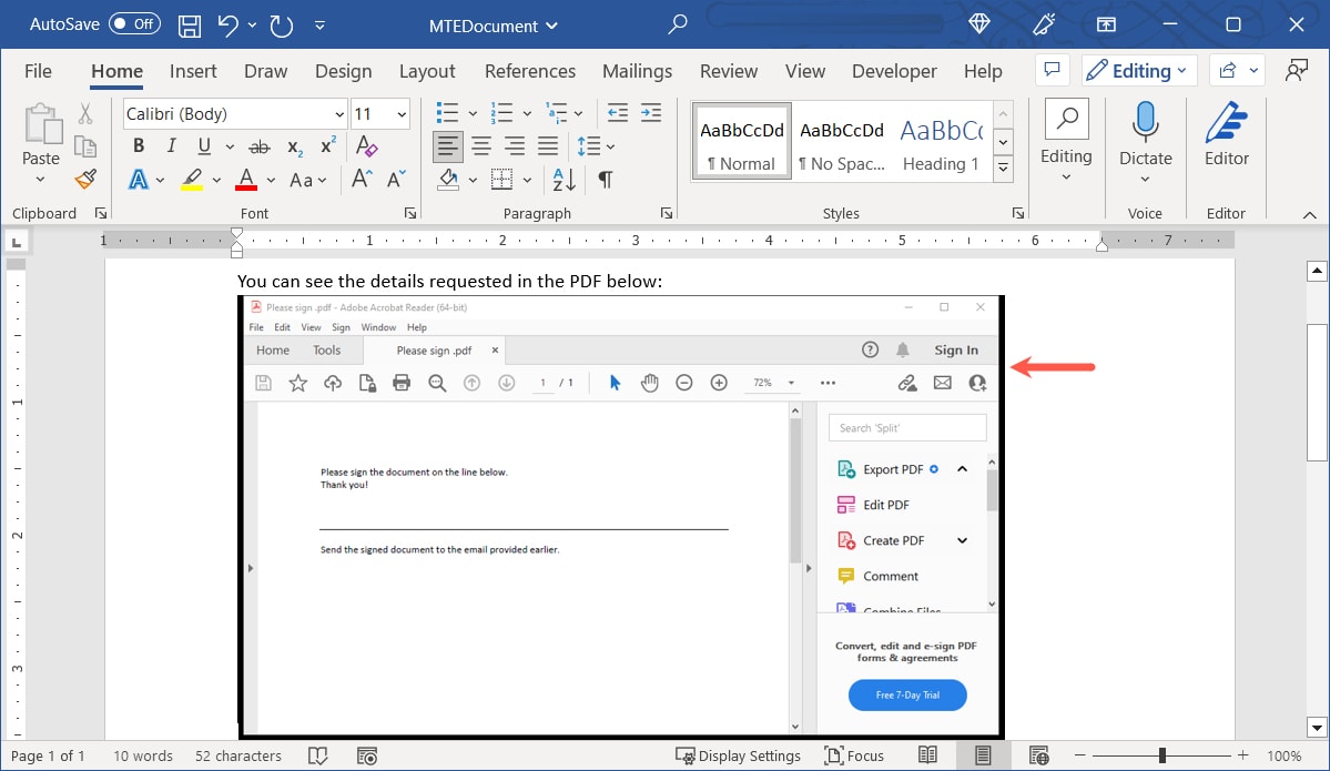 Screenshot inserted in Word