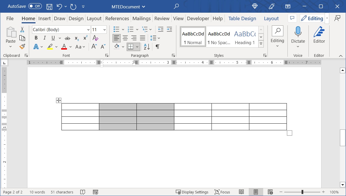 Selected columns in a Word tabl