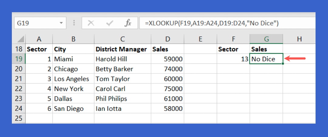 Xlookup formula with a Not Found message