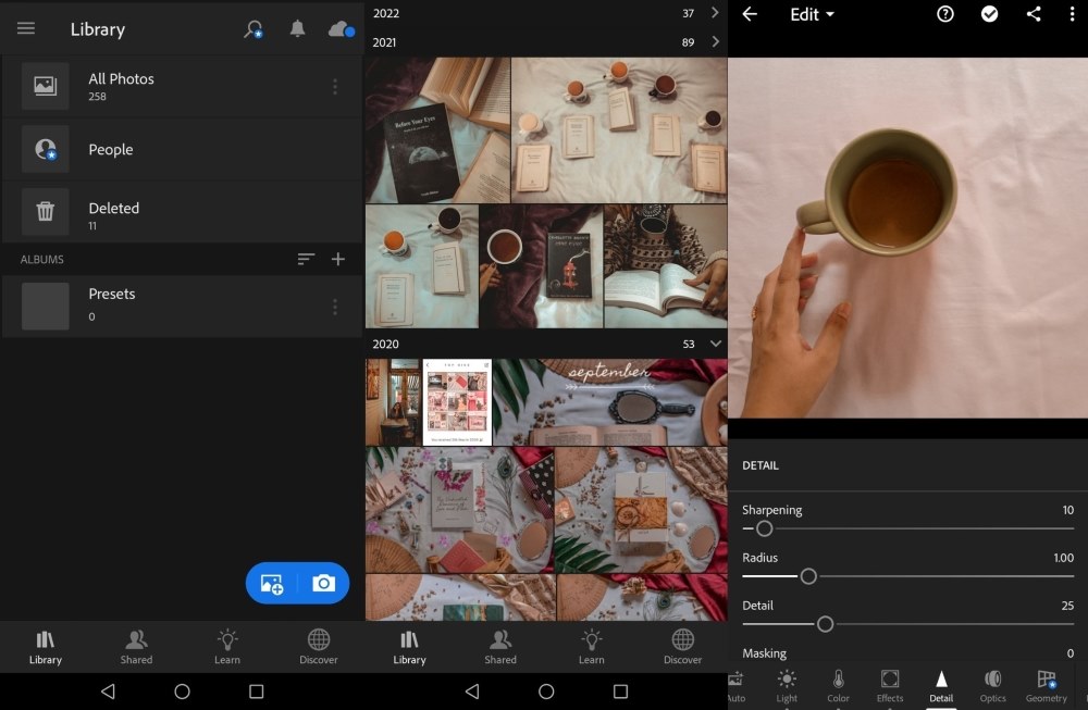 Adobe Lightroom app interface overview.