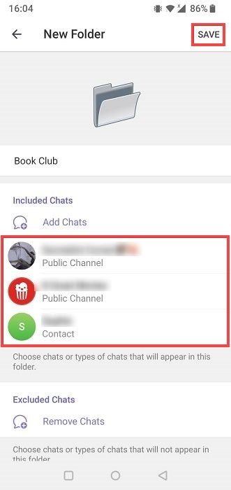 Created folder view in Telegram for mobile.