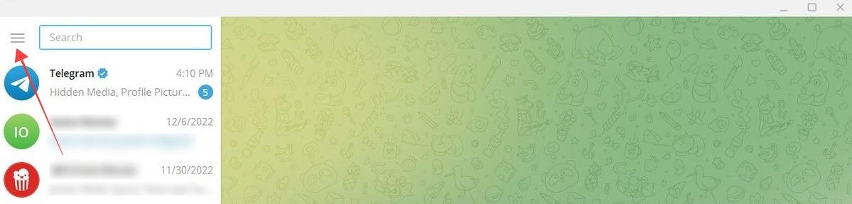 Main menu option in Telegram for desktop.