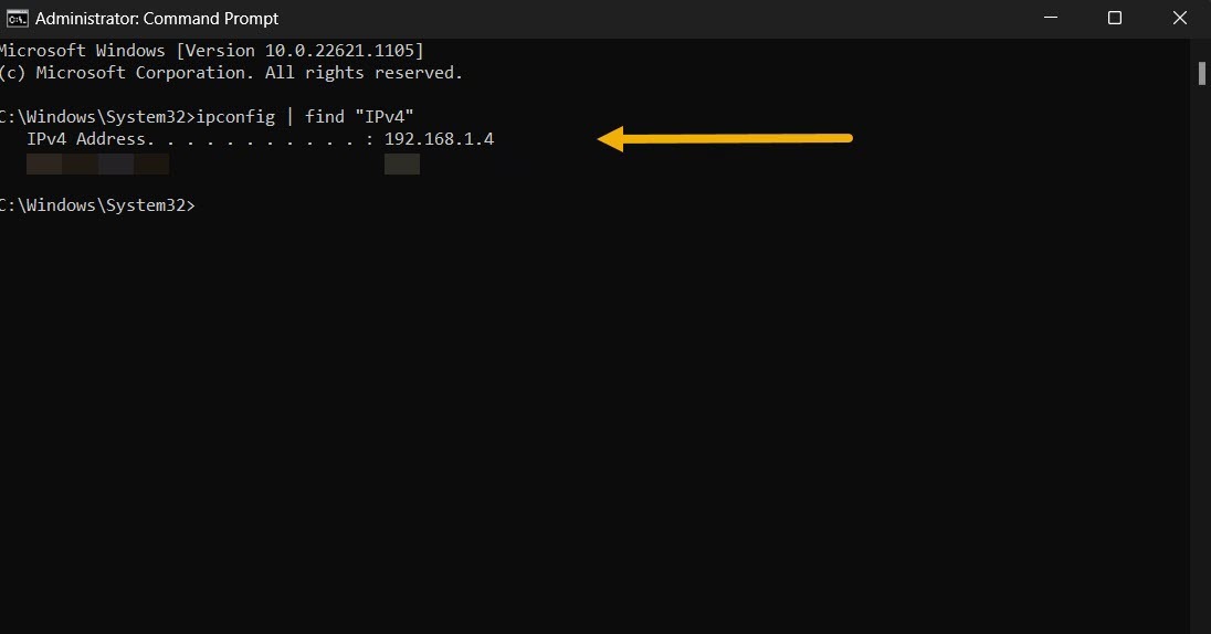 IPv4 view in Command Prompt.