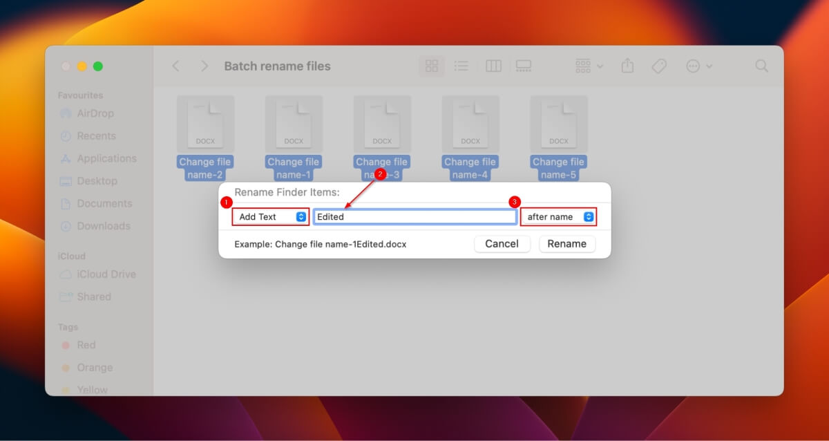 Choose Add Text Type The Words To Replace The File Names And Select Before Or After Name