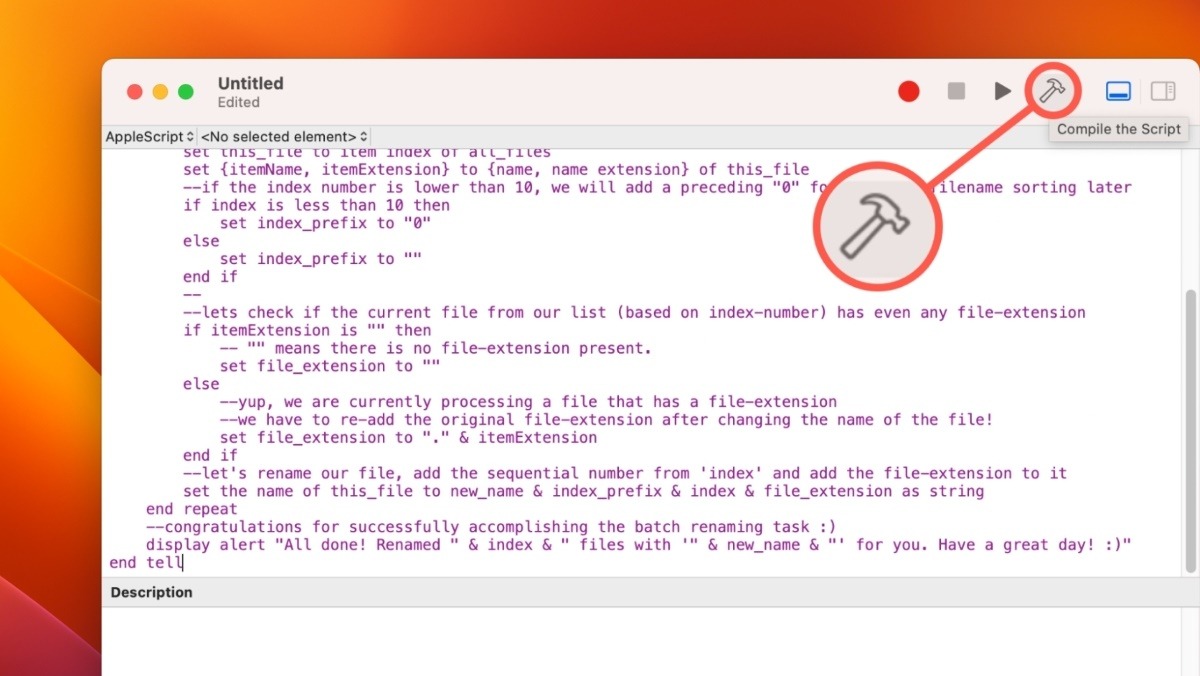 Click The Hammer Icon To Compile The Script