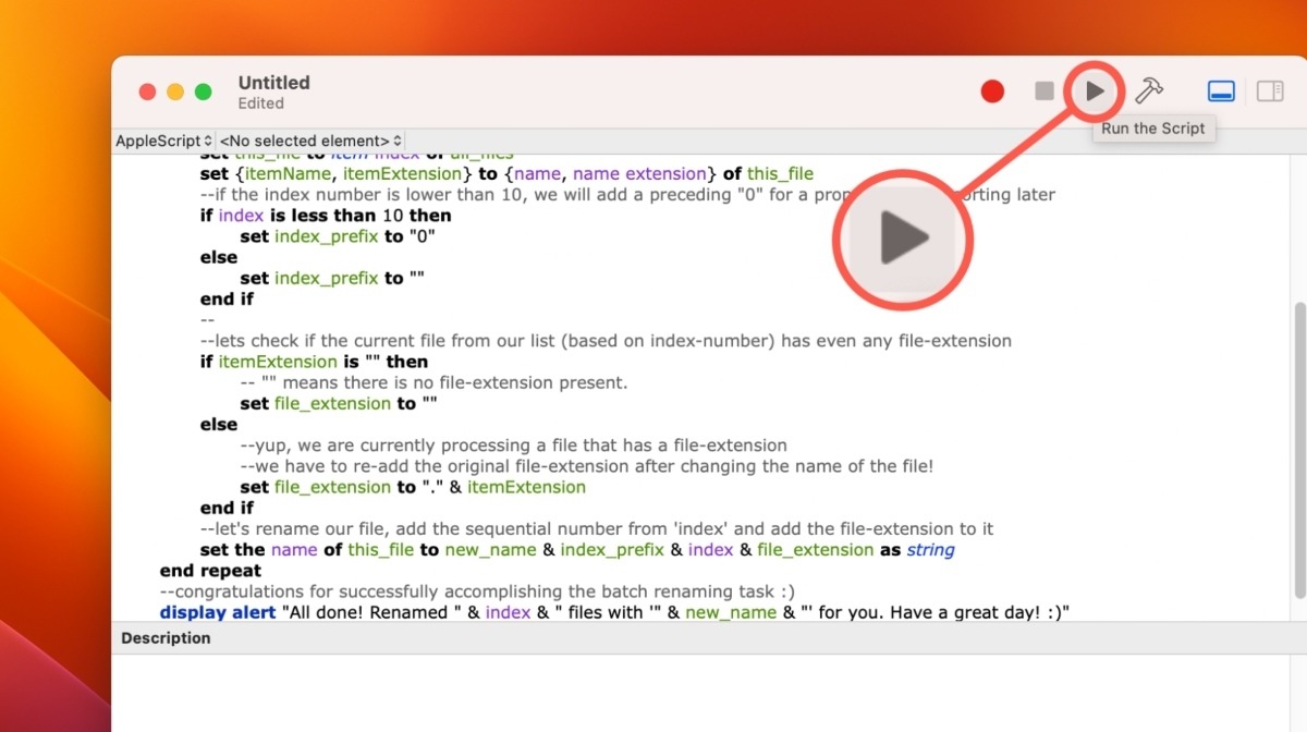 Click The Play Button In The Scripteditor Window To Run The Script
