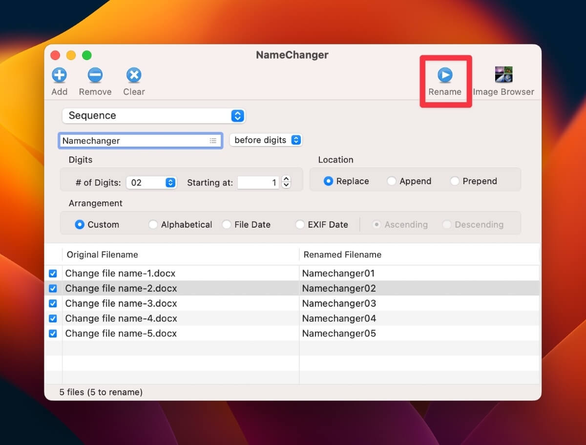 Click The Rename Button To Change The Name Of All The Added Files
