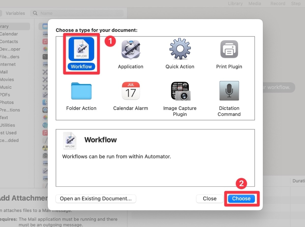 Click Workflow And Select Choose In The Pop Up Window