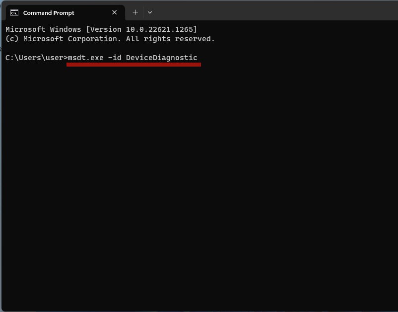 Running the DeviceDiagnostic command in Command Prompt.