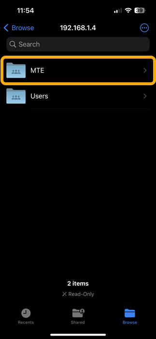 Shared folder view in Files app on iOS.