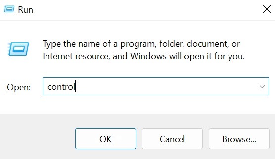 Accessing "Control Panel" from Run window.