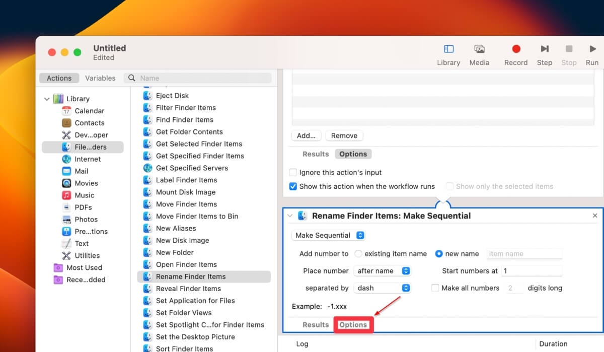 Go To Options Under The Rename Finder Items Section