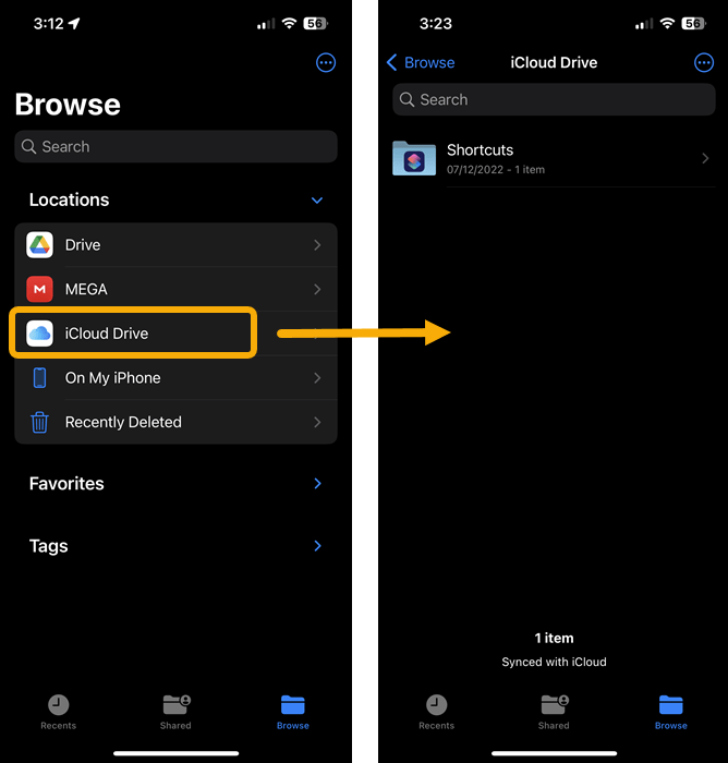 iCloud Drive folder on iPhone.