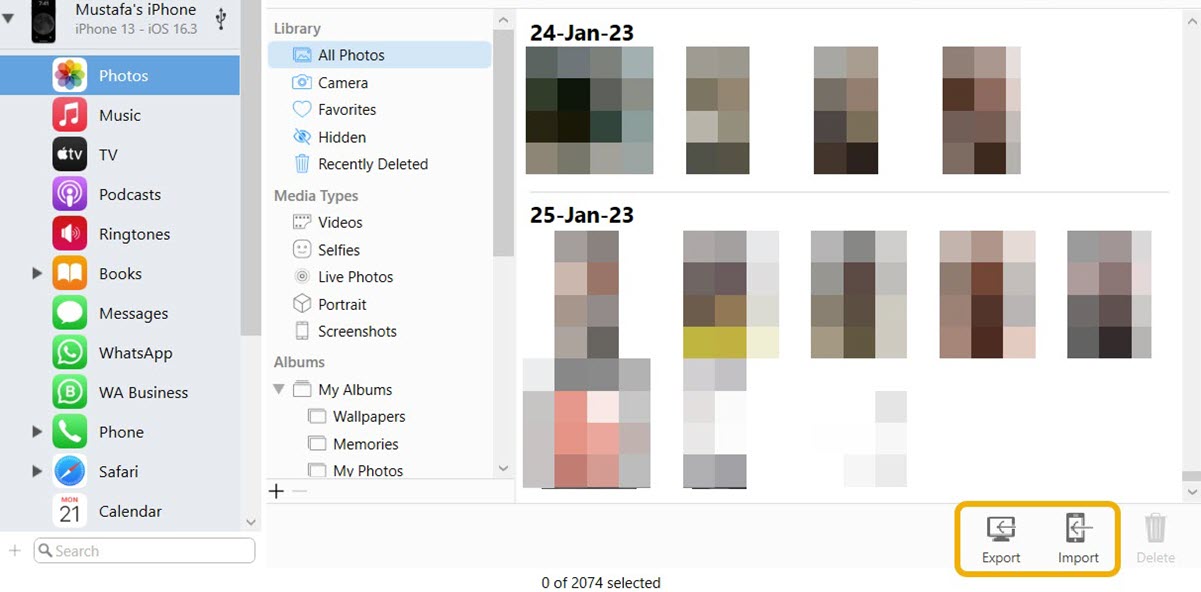"Photos" section of iMazing app.