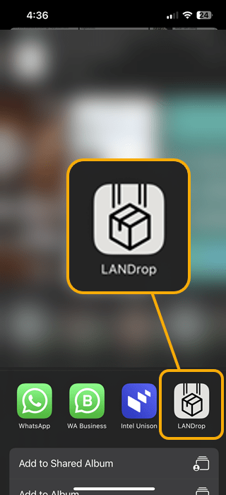 Sharing with LANDrop app to Windows PC.