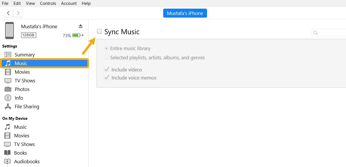 "Sync Music" option in iTunes for Windows.