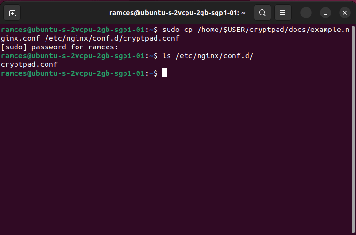 A terminal window showing the template copy command.