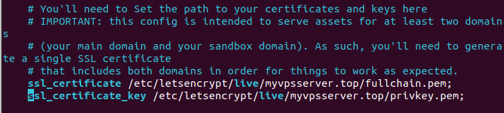 A section of a terminal window that shows the SSL path variables.