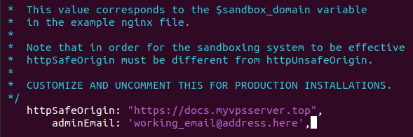 A section of a terminal window that shows the admin email.