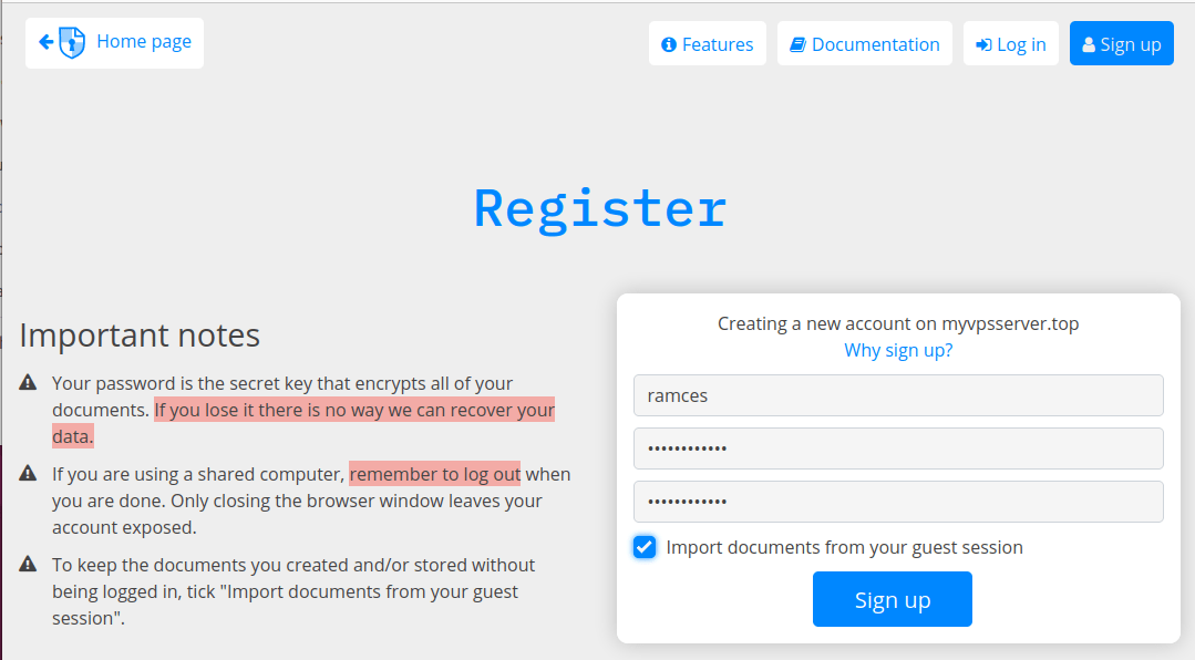 A page showing the basic user creation process.