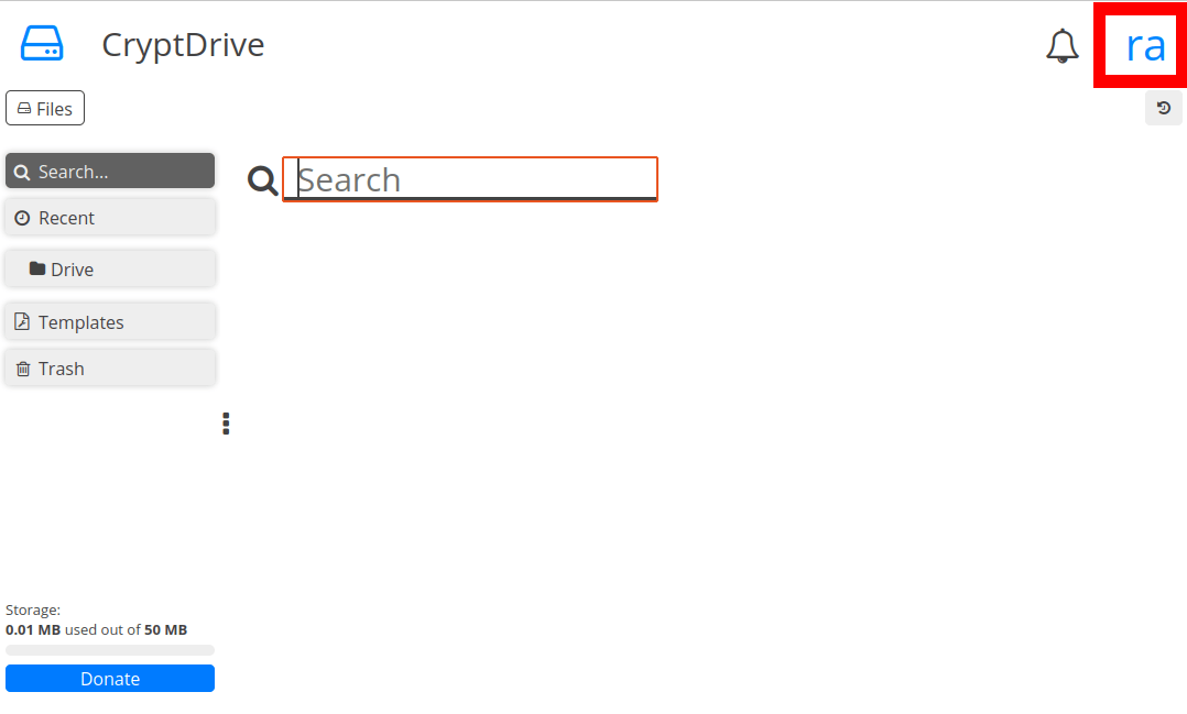A page showing the basic Cryptpad interface.