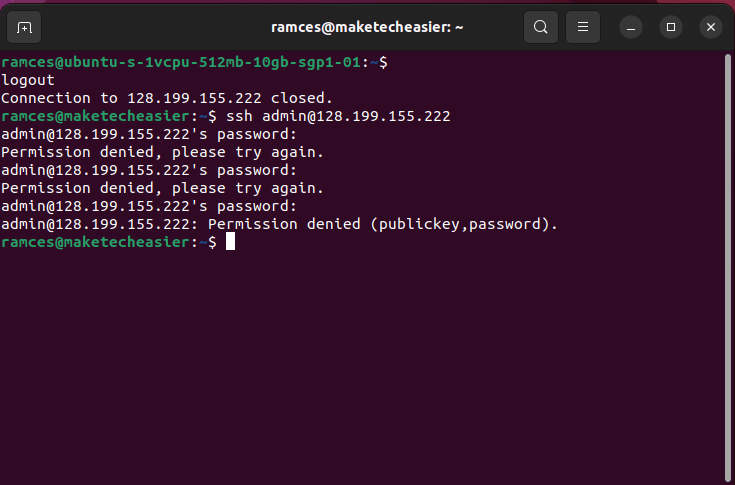 A terminal window showing Fail2ban in action.