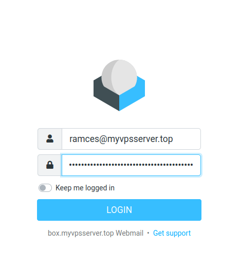 A screenshot of the email server login page filled with user credentials.