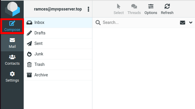 A screenshot of the email server's webmail client.