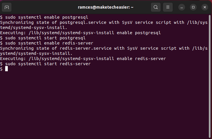 A terminal window showing SystemD commands for enabling PostgreSQL.