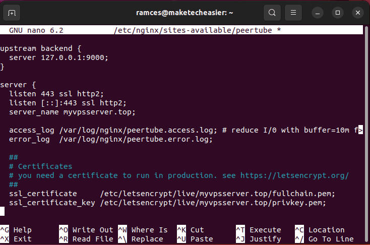 A terminal window showing a modified template file.