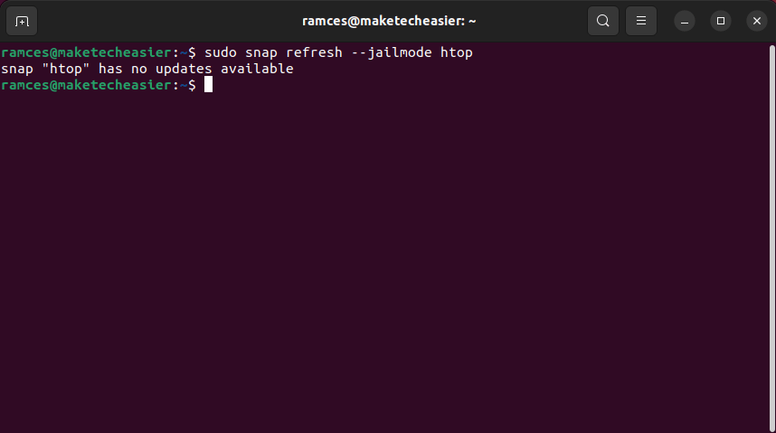 A terminal window showing the jailmode flag for htop.