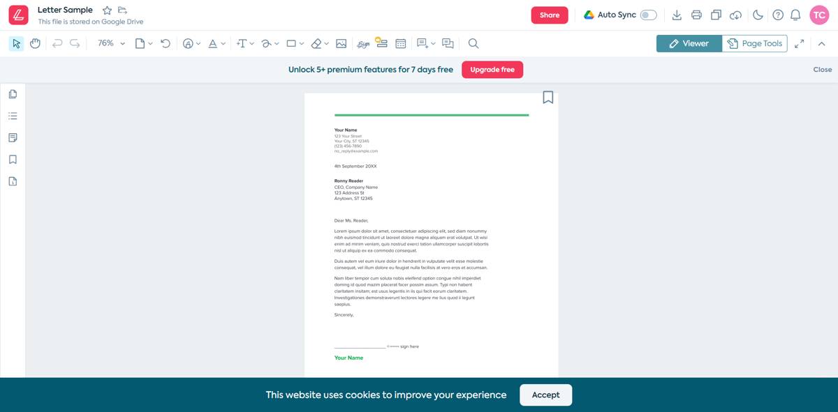 Lumin With Sample Letter Screenshot