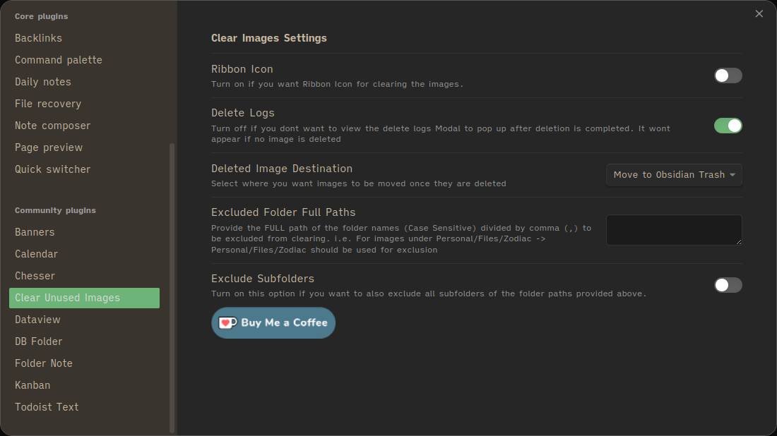 Clear Unused Images plugin overview in Obsidian.