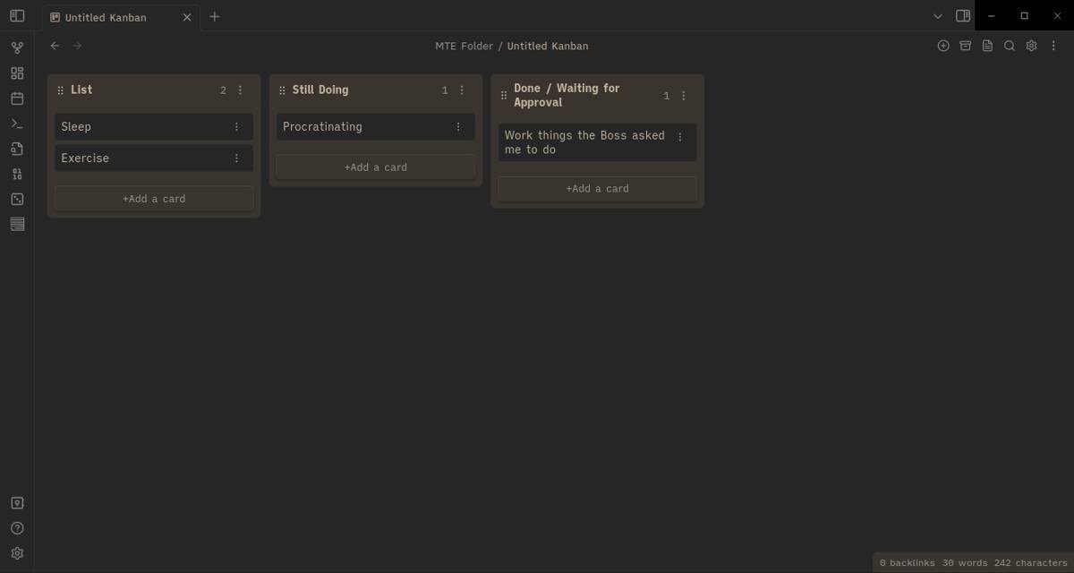 Kanaban plugin overview in Obsidian.