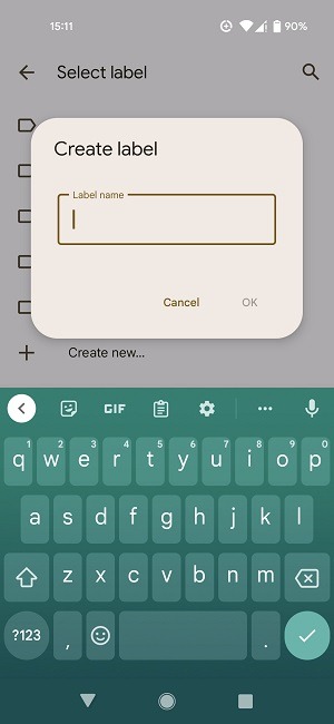 Name new label in Google Contacts app.