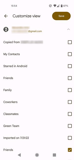 Select a label in Google Contacts app.