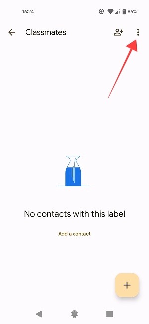 Three dots under label in Google Contacts app.