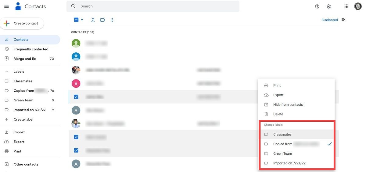 Adding contacts to specific label in Google Contacts for PC.