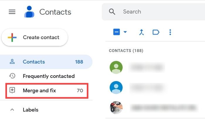 "Merge and fix" option in Google Contacts for PC.