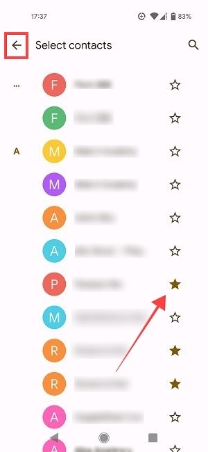 Star contacts in Google Contacts app.