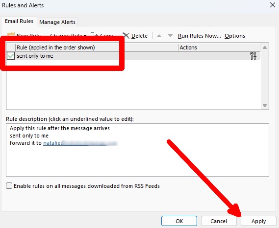 Rule view in legacy Outlook for Windows.