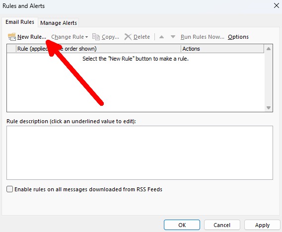 "New rule" option in legacy Outlook for Windows.