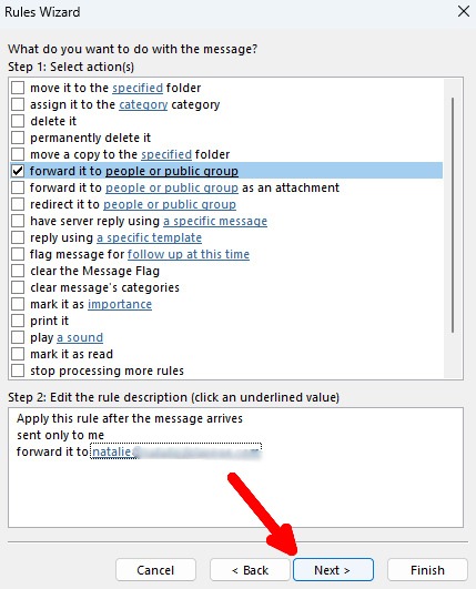 Checking new rule in legacy Outlook for Windows.