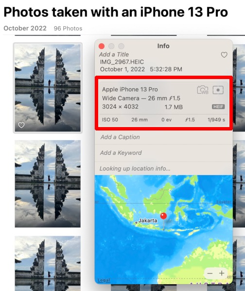 Photos App Info Window