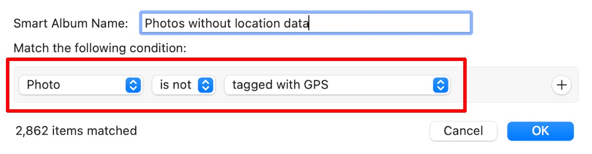 Photos App New Smart Album Without Location Data