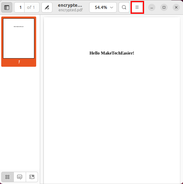 A window containing an open PDF file with a red box around the Menu button.