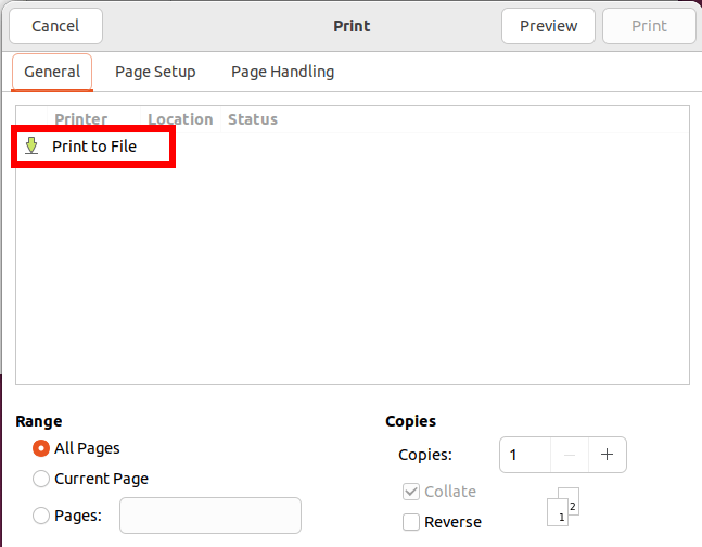 The viewer's print dialog box showing a red box on the "Print to File" option.