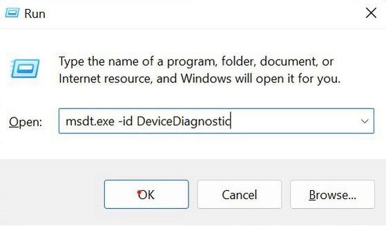 Running "DeviceDiagnostic" tool in Windows.